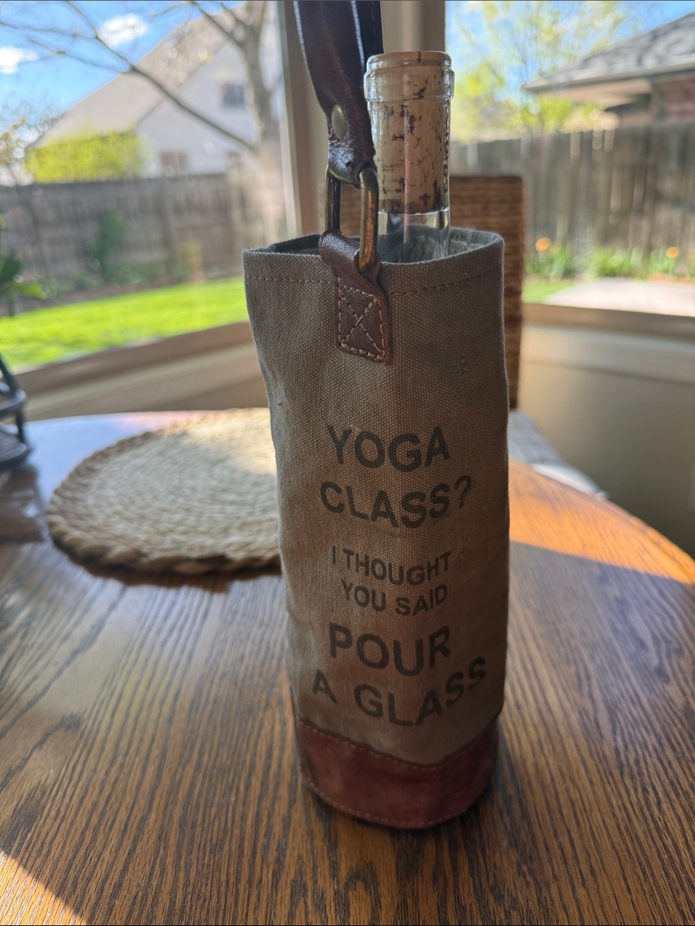 Canvas wine caddy (wine not included)